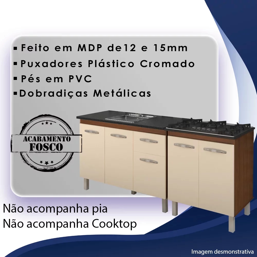 Balcao Pia 120cm e Cooktop 5 Bocas Savana Off White Mobbs