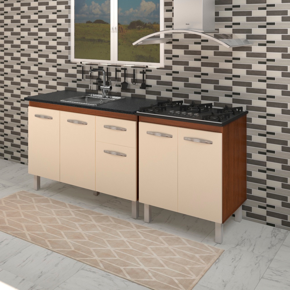Balcao Pia 120cm e Cooktop 5 Bocas Savana Off White Mobbs