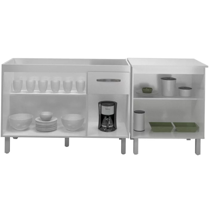 Balcao Pia 120cm e Multiuso 2 Portas 70cm Branco Mobbs