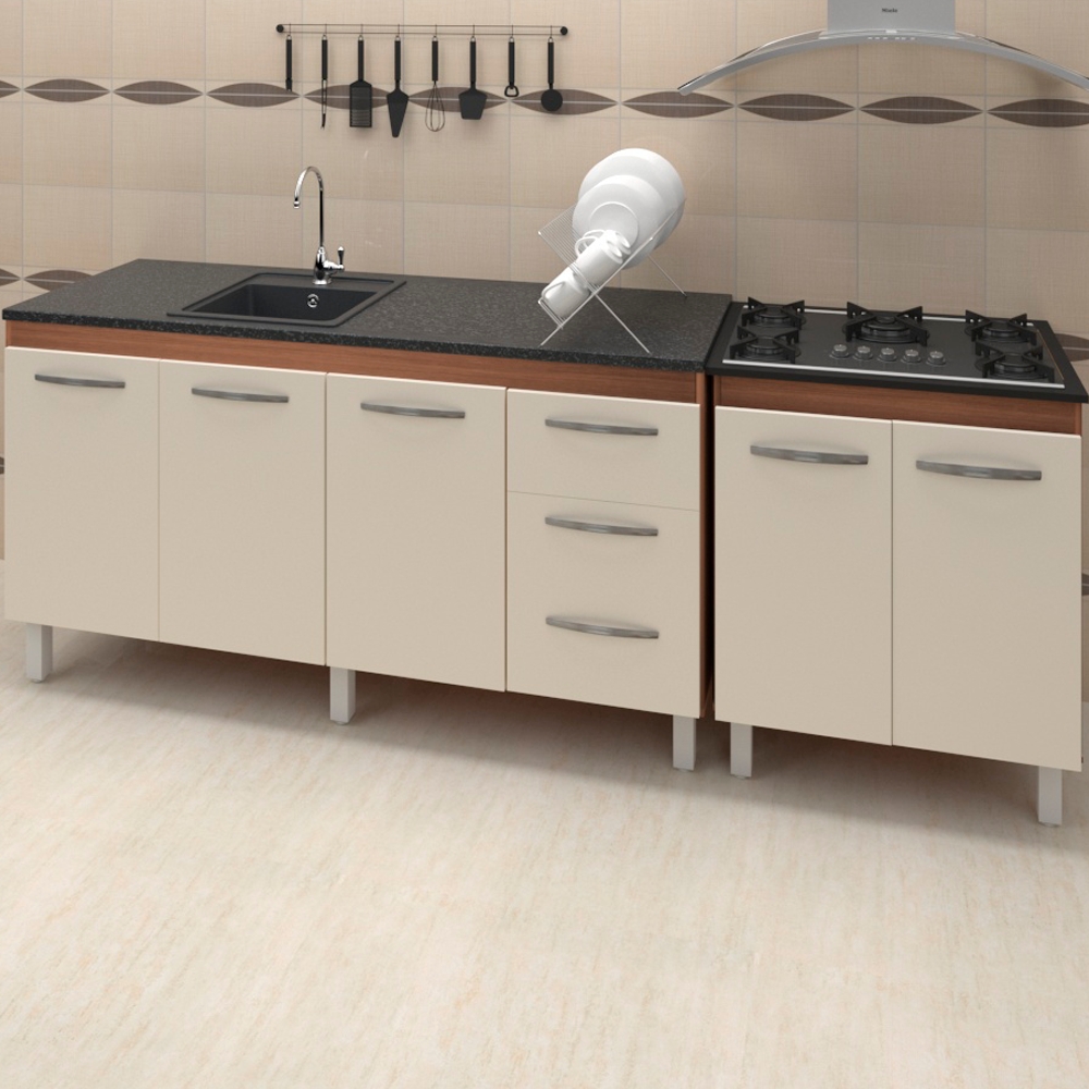 Balcao Pia 150cm e Cooktop 5 Bocas Savana Off White Mobbs