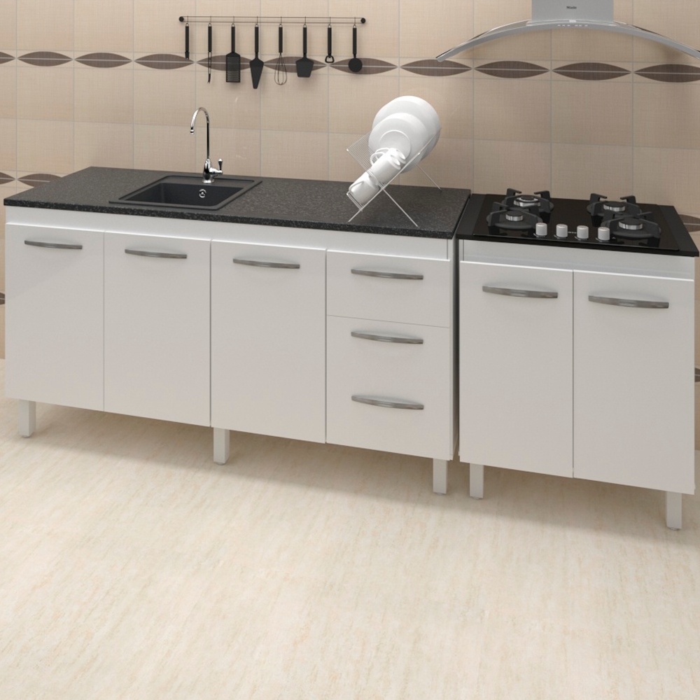 Balcao Pia 160cm e Cooktop 4 Bocas Branco Mobbs