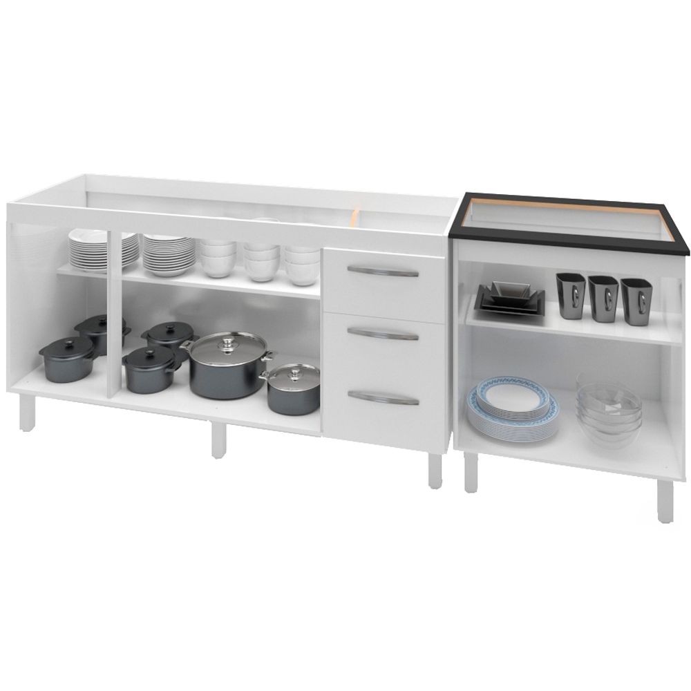 Balcao Pia 160cm e Cooktop 4 Bocas Branco Mobbs