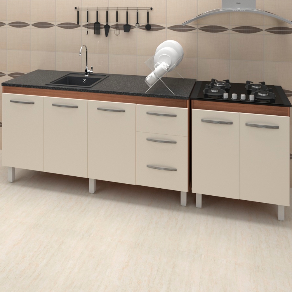 Balcao Pia 160cm e Cooktop 4 Bocas Savana Off White Mobbs