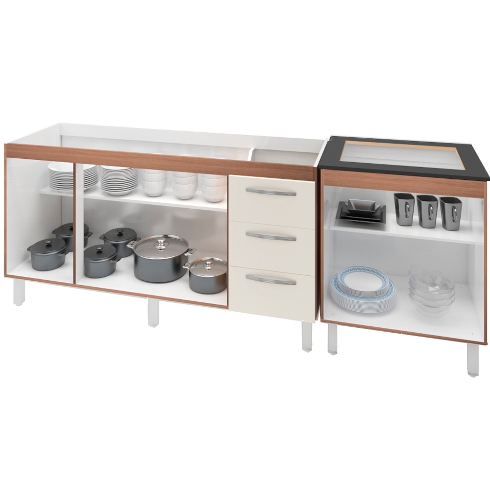 Balcao Pia 160cm e Cooktop 4 Bocas Savana Off White Mobbs