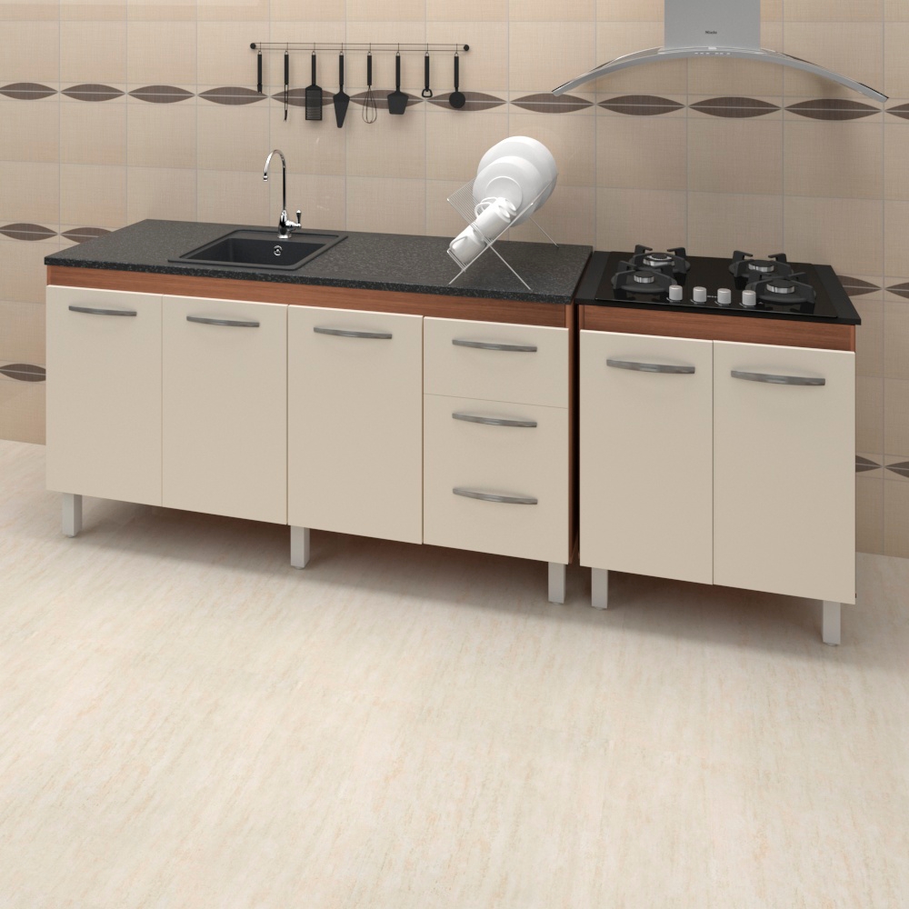 Balcao Pia 160cm e Cooktop 4 Bocas Savana Off White Mobbs