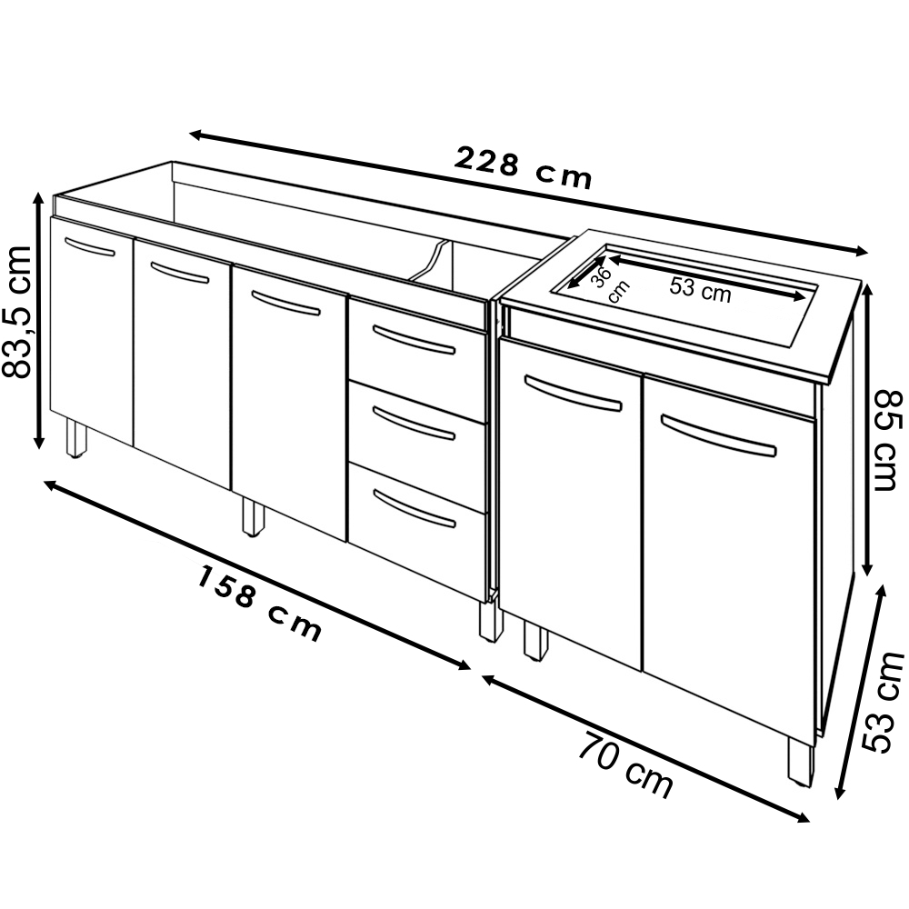 Balcao Pia 160cm e Cooktop 4 Bocas Savana Preto Mobbs