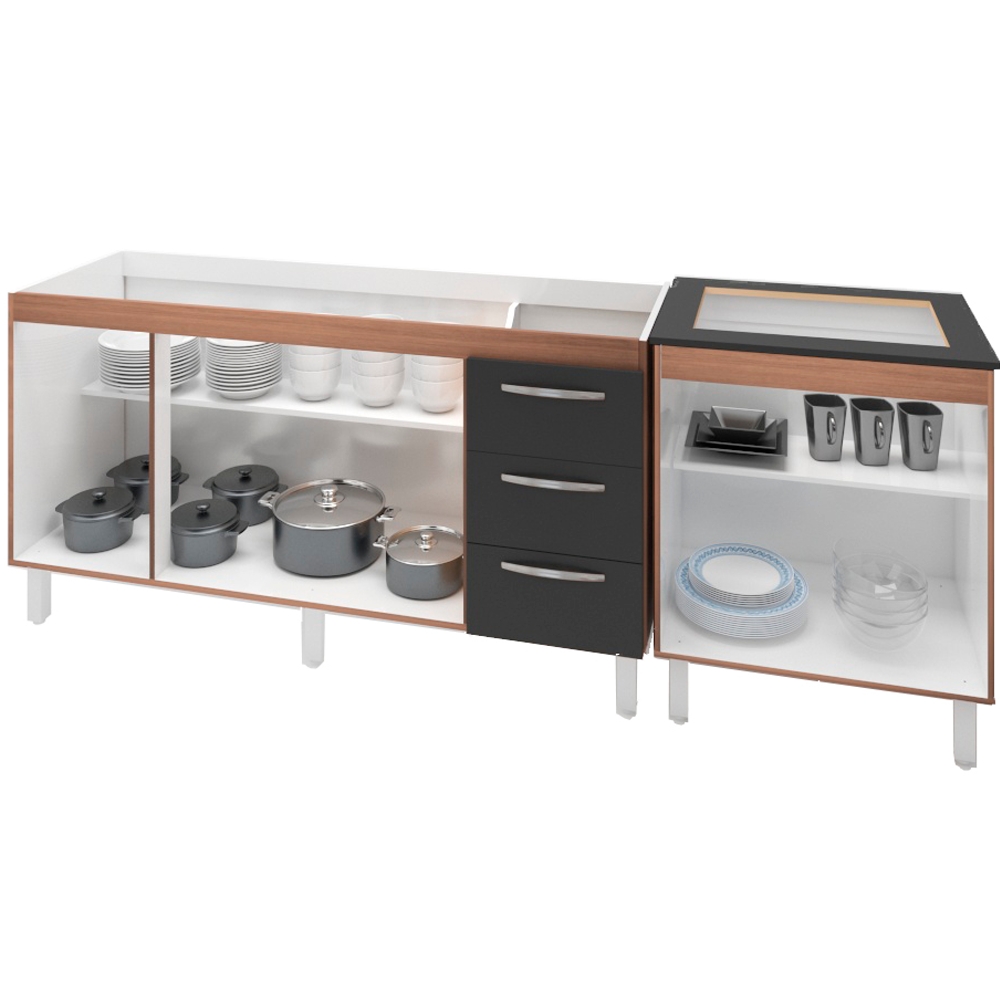 Balcao Pia 160cm e Cooktop 4 Bocas Savana Preto Mobbs