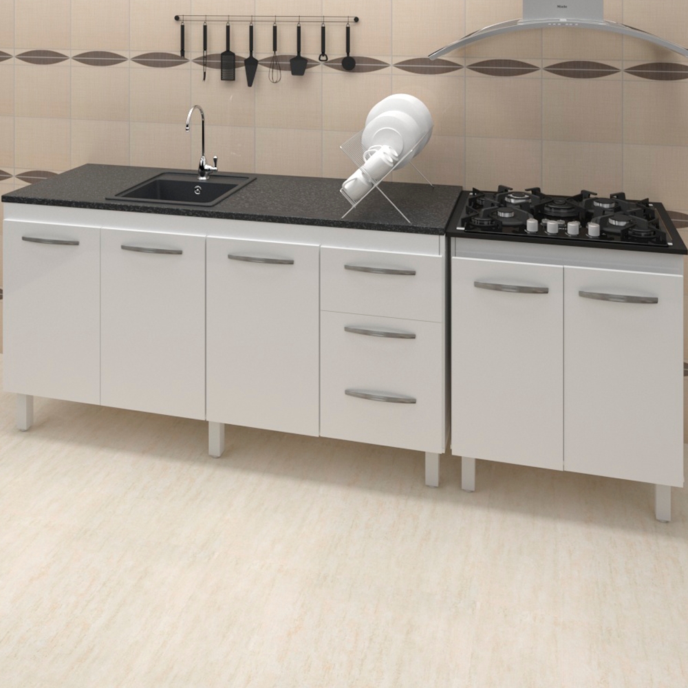 Balcao Pia 160cm e Cooktop 5 Bocas Branco Mobbs