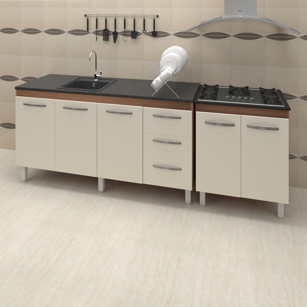 Balcao Pia 160cm e Cooktop 5 Bocas Savana Off White Mobbs