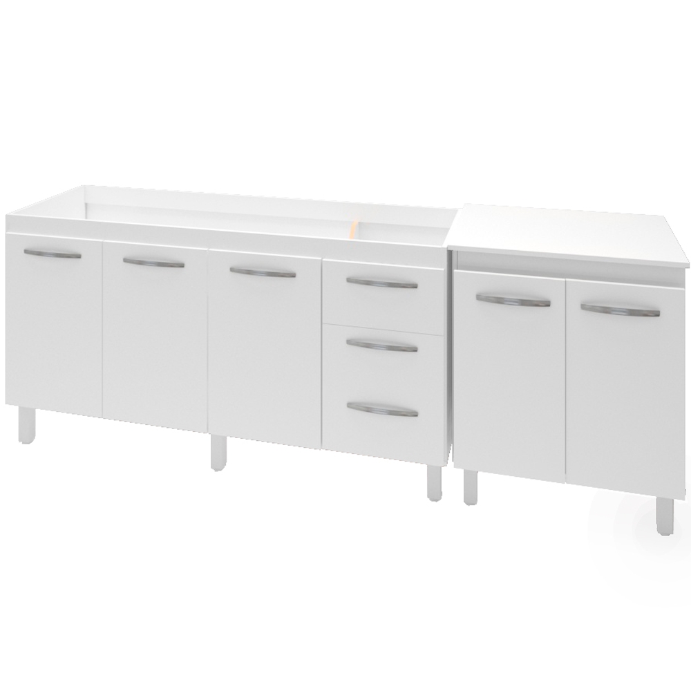 Balcao Pia 160cm e Multiuso 2 Portas 70cm Branco Mobbs