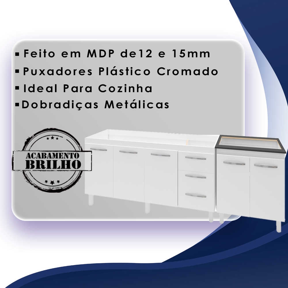 Balcao Pia 160cm e Multiuso 2 Portas 70cm Branco Mobbs