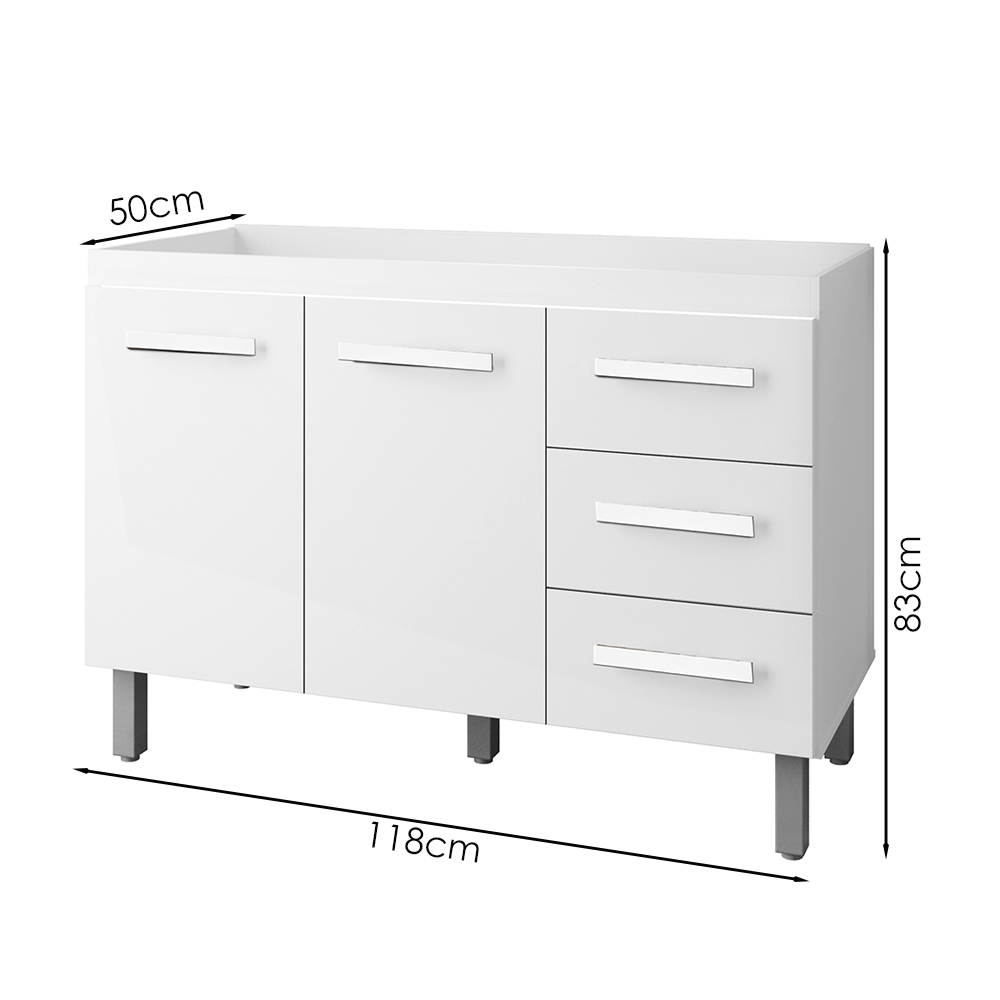 Balcao Sem Tampo Para Pia 120cm 9110 Branco Mobbs