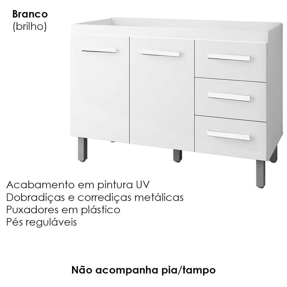 Balcao Sem Tampo Para Pia 120cm 9110 Branco Mobbs
