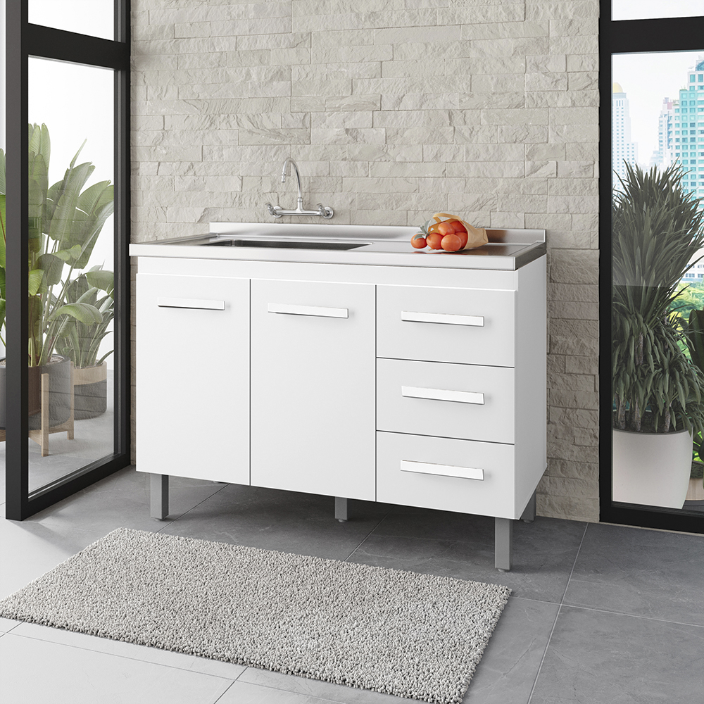 Balcao Sem Tampo Para Pia 120cm 9110 Branco Mobbs