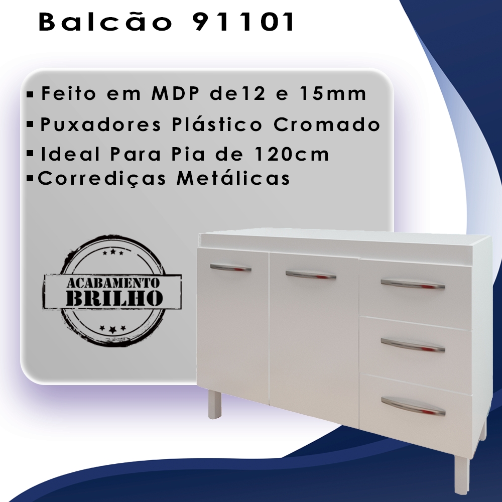Balcao Sem Tampo Para Pia 120cm 9110 Branco Mobbs