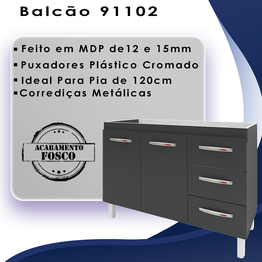 Balcao Sem Tampo Para Pia 120cm 9110 Preto Mobbs