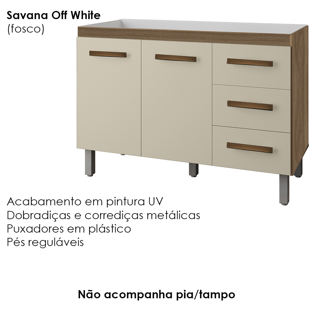 Balcao Sem Tampo Para Pia 120cm 9110 Savana Off White Mobbs