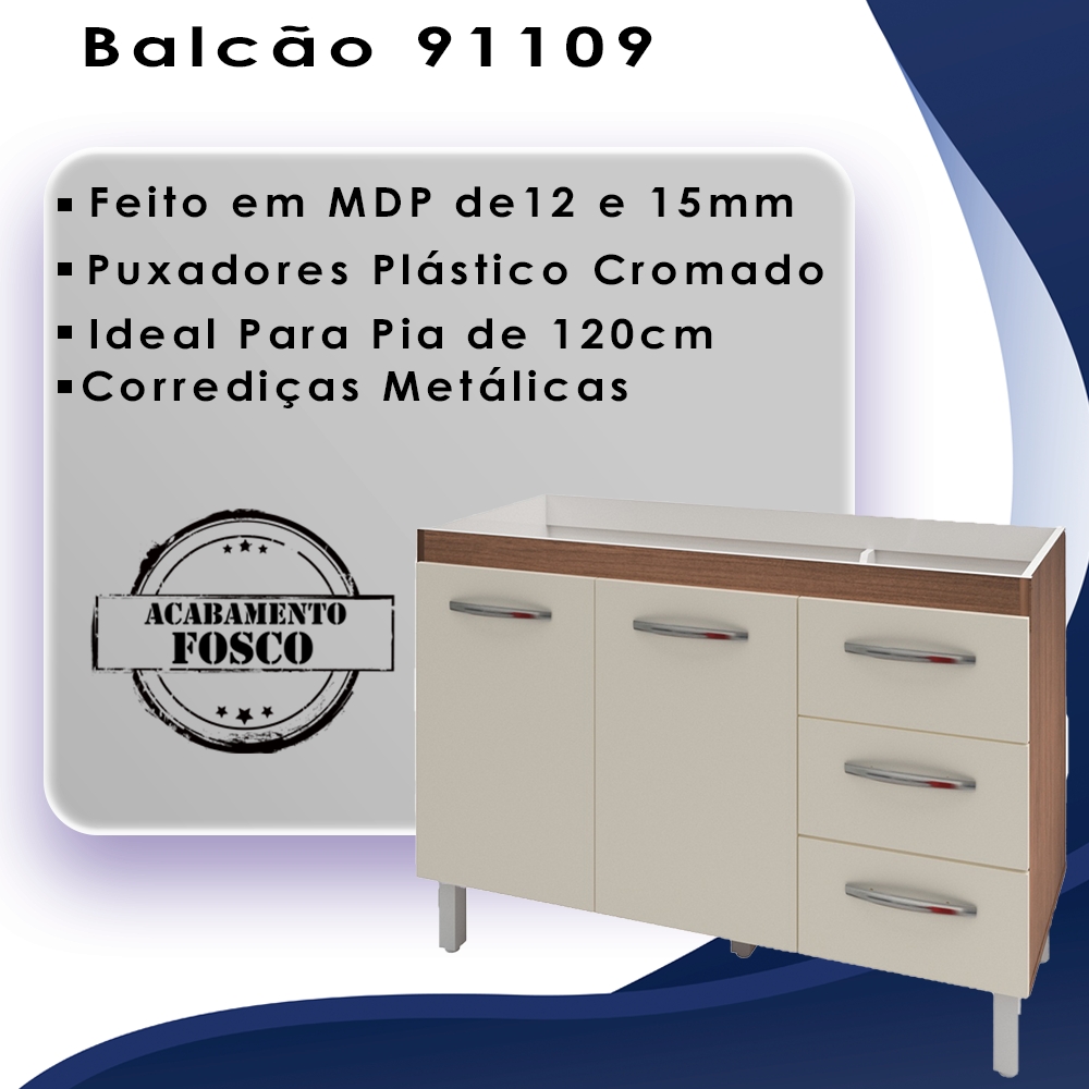Balcao Sem Tampo Para Pia 120cm 9110 Savana Off White Mobbs