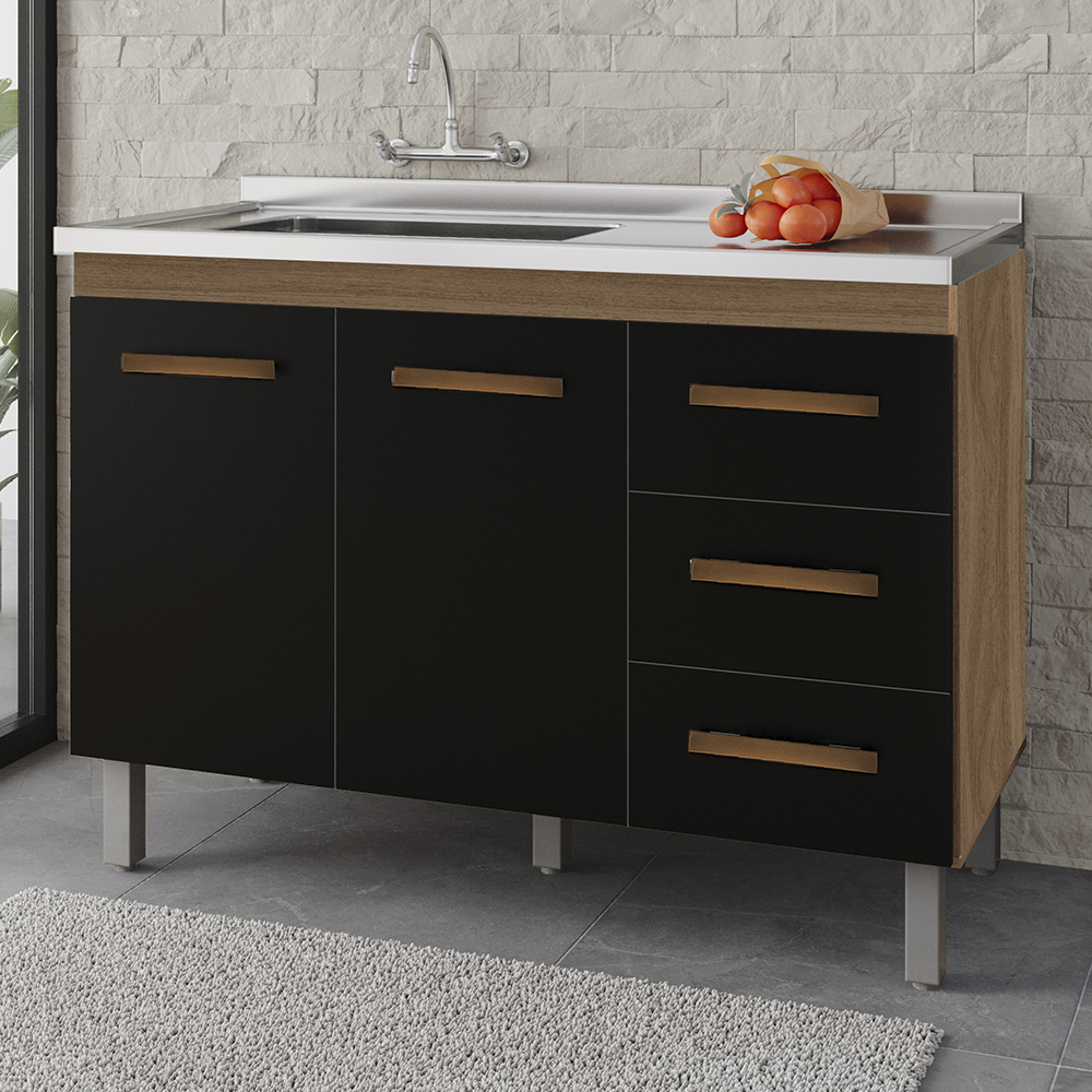 Balcao Sem Tampo Para Pia 120cm 9110 Savana Preto Mobbs