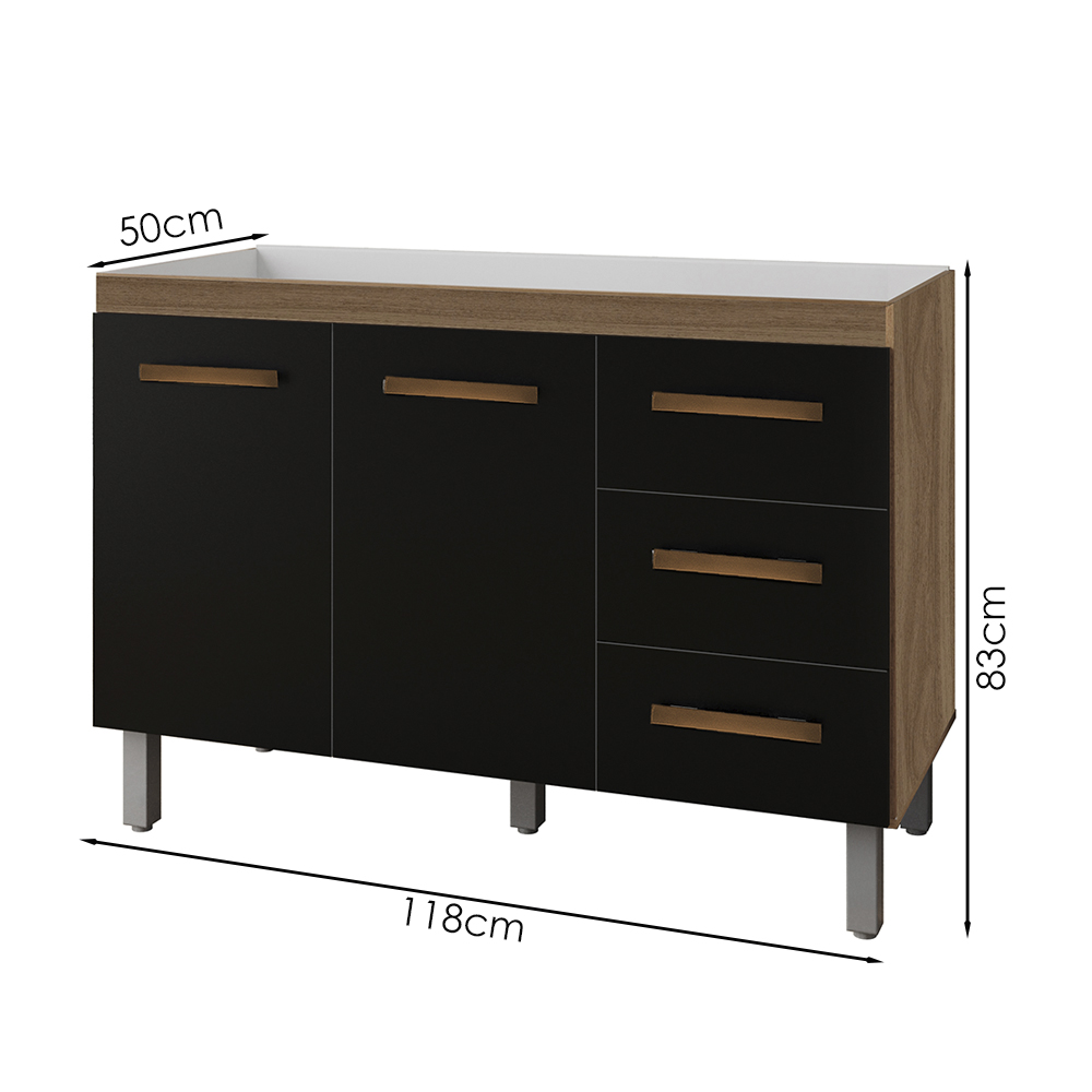 Balcao Sem Tampo Para Pia 120cm 9110 Savana Preto Mobbs