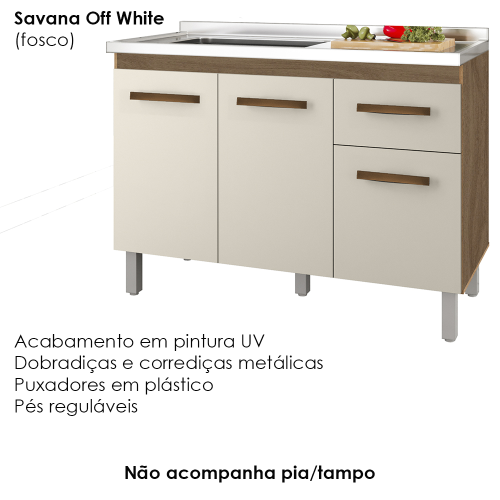 Balcao Sem Tampo Para Pia 120cm 9430 Savana Off White Mobbs