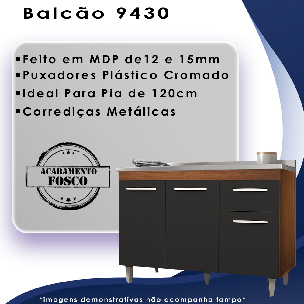 Balcao Sem Tampo Para Pia 120cm 9430 Savana Preto Mobbs