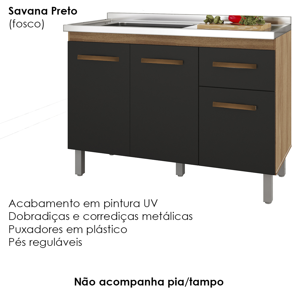 Balcao Sem Tampo Para Pia 120cm 9430 Savana Preto Mobbs