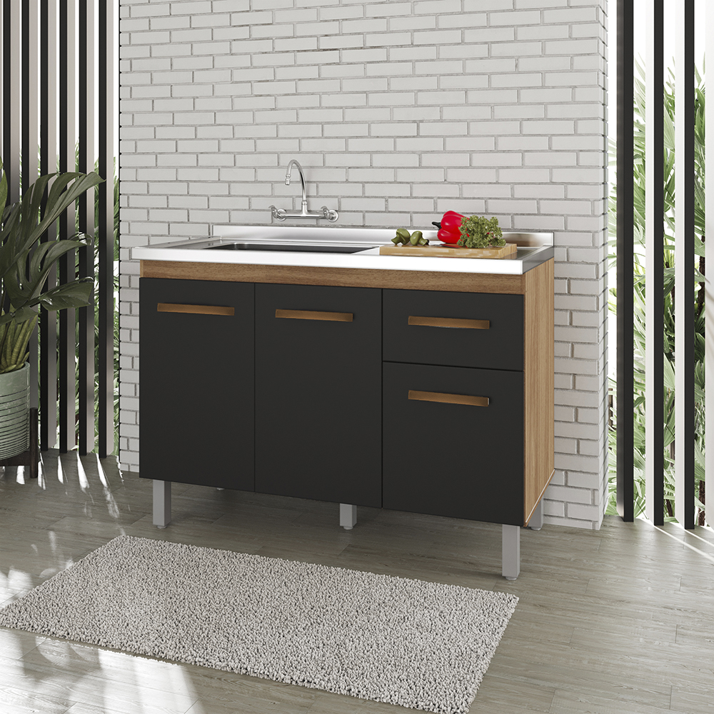 Balcao Sem Tampo Para Pia 120cm 9430 Savana Preto Mobbs