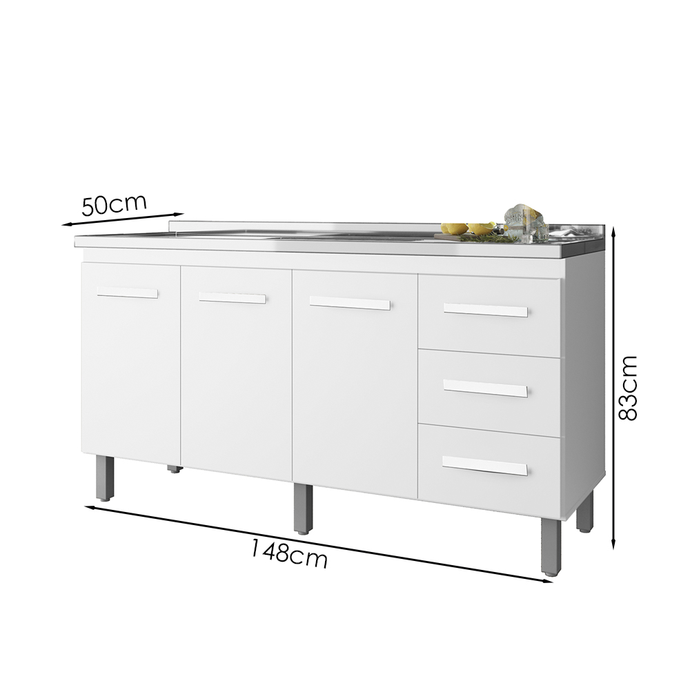 Balcao Sem Tampo Para Pia 150cm 9130 Branco Mobbs