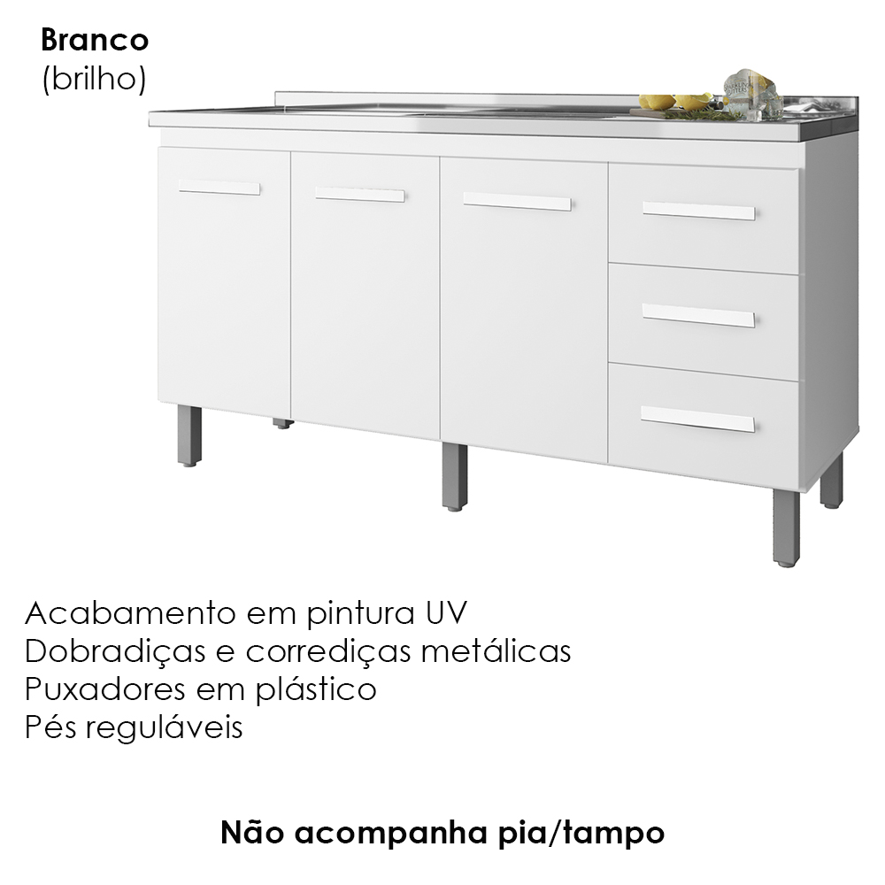 Balcao Sem Tampo Para Pia 150cm 9130 Branco Mobbs