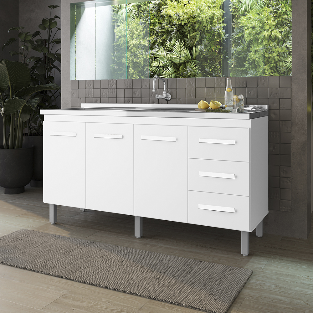 Balcao Sem Tampo Para Pia 150cm 9130 Branco Mobbs