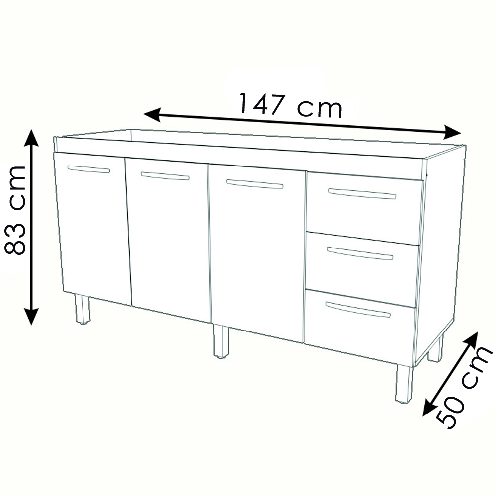 Balcao Sem Tampo Para Pia 150cm 9130 Branco Mobbs