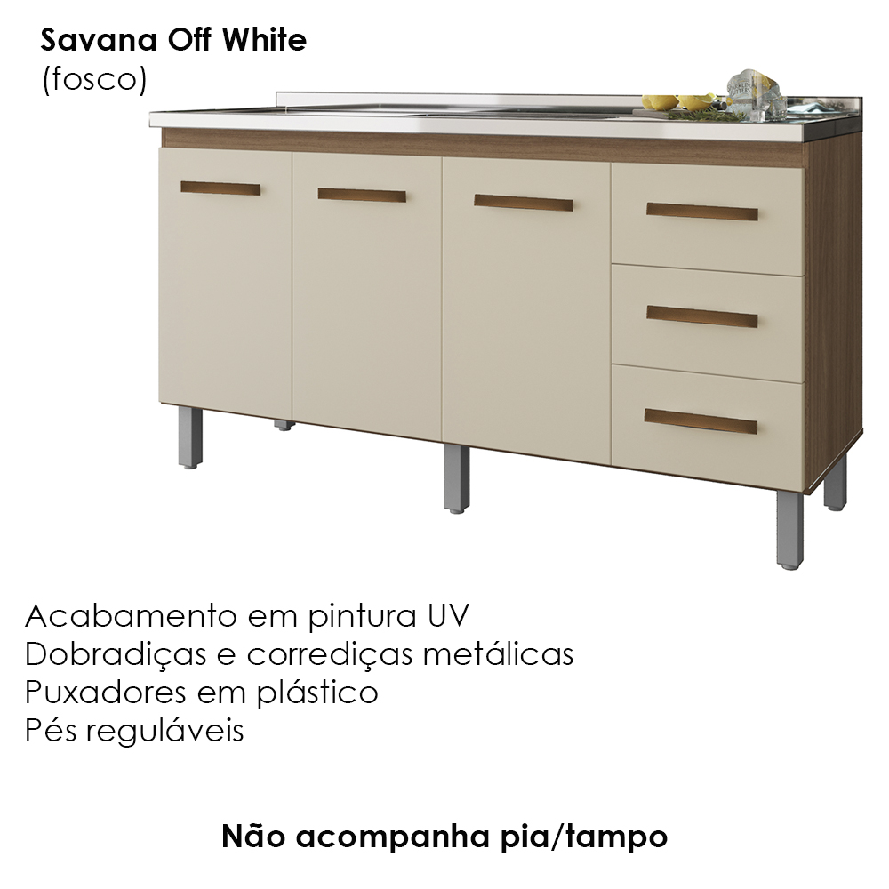 Balcao Sem Tampo Para Pia 150cm 9130 Savana Off White Mobbs