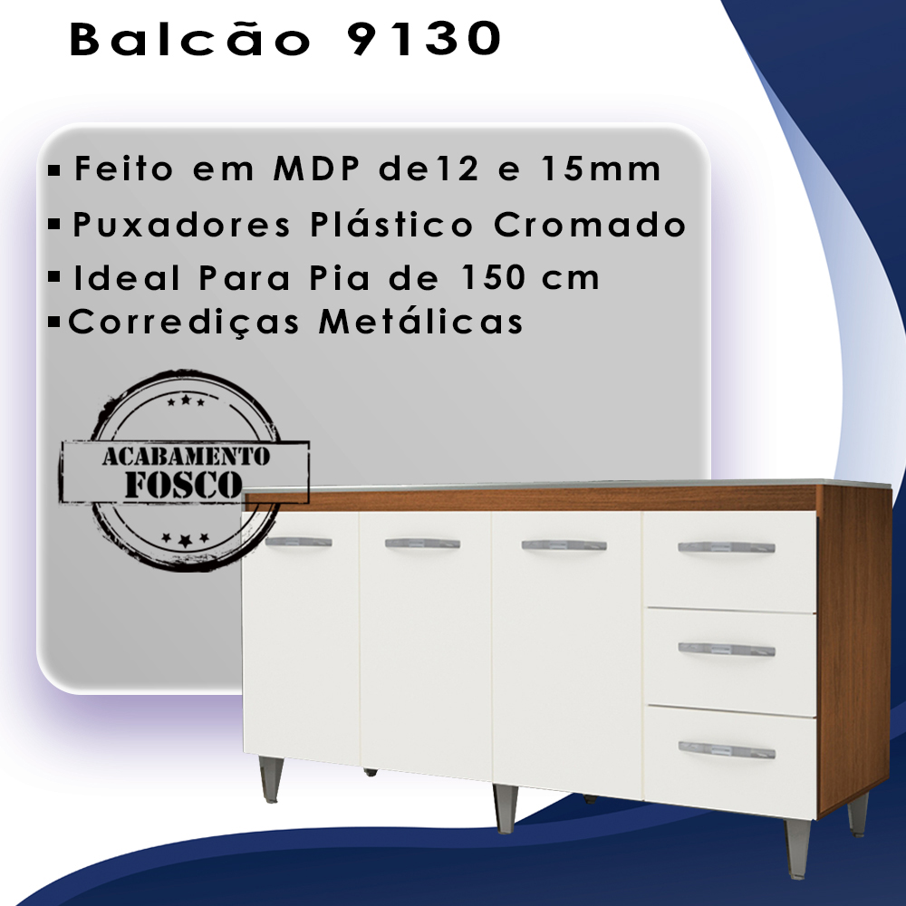 Balcao Sem Tampo Para Pia 150cm 9130 Savana Off White Mobbs