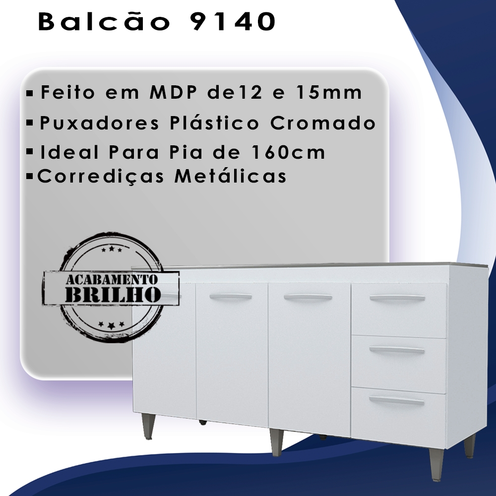 Balcao Sem Tampo Para Pia 160cm 9140 Branco Mobbs