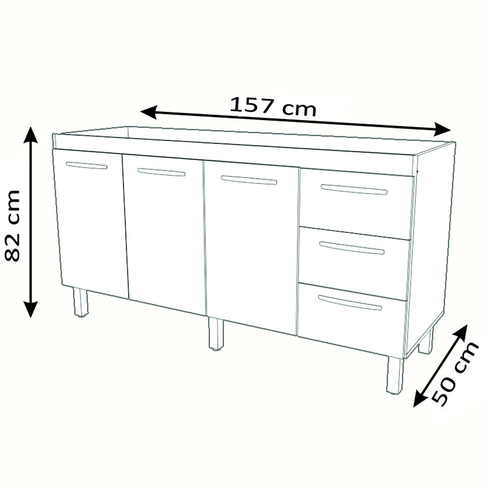 Balcao Sem Tampo Para Pia 160cm 9140 Branco Mobbs