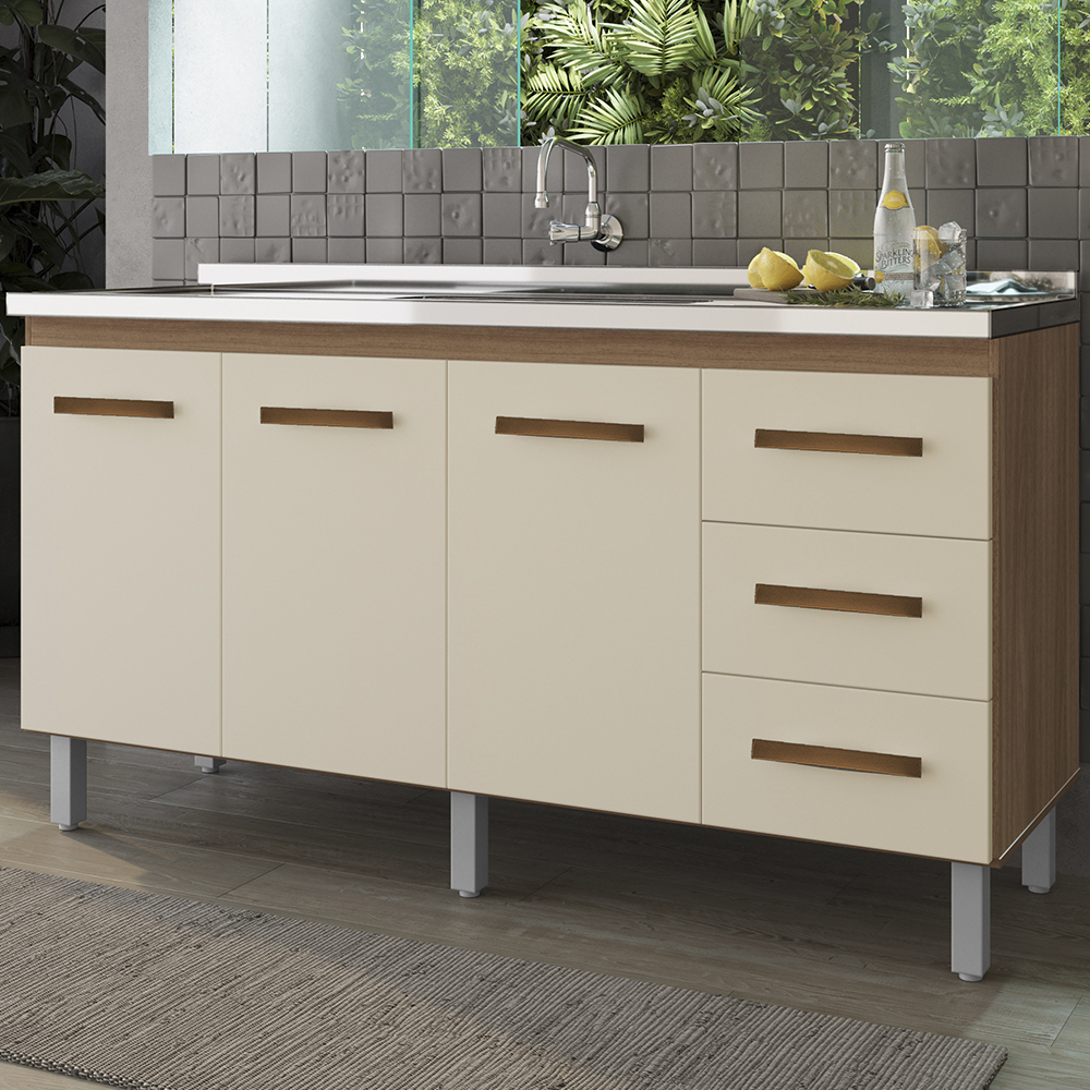 Balcao Sem Tampo Para Pia 160cm 9140 Savana Off White Mobbs