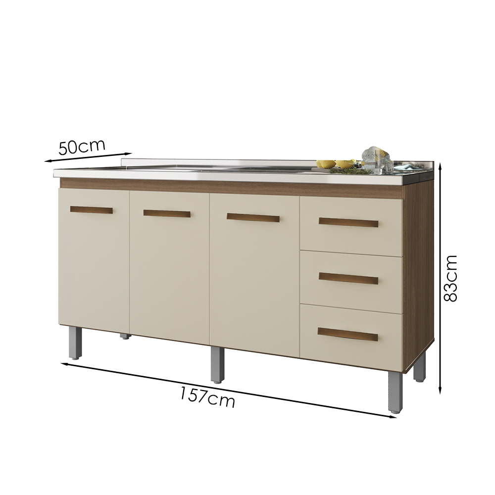 Balcao Sem Tampo Para Pia 160cm 9140 Savana Off White Mobbs