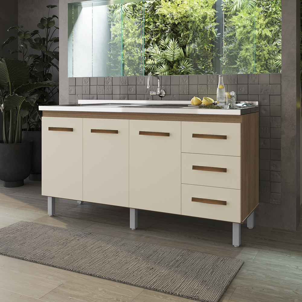 Balcao Sem Tampo Para Pia 160cm 9140 Savana Off White Mobbs