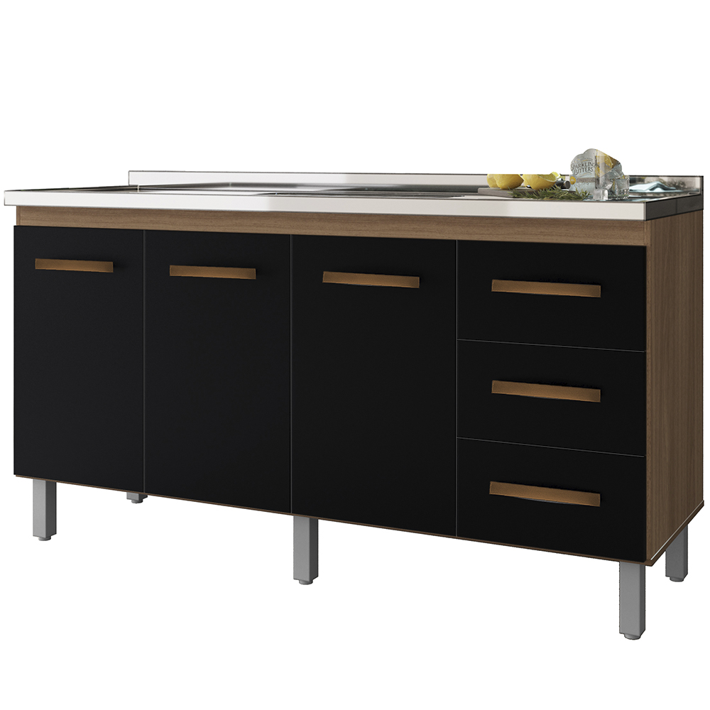 Balcao Sem Tampo Para Pia 160cm 9140 Savana Preto Mobbs