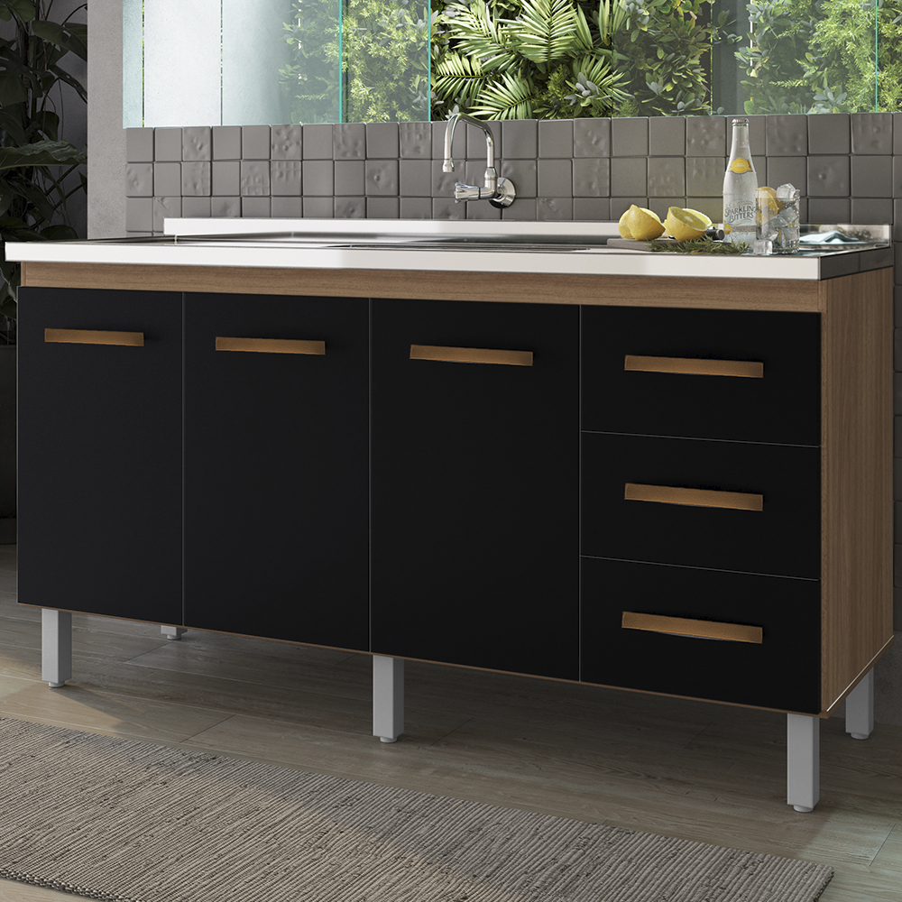 Balcao Sem Tampo Para Pia 160cm 9140 Savana Preto Mobbs