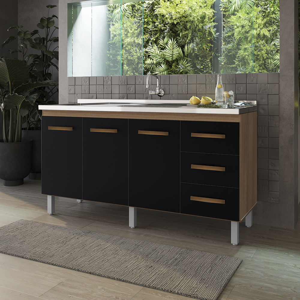 Balcao Sem Tampo Para Pia 160cm 9140 Savana Preto Mobbs