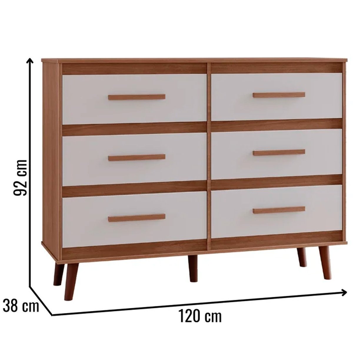 Cômoda 6 Gavetas Pé Palito e Mesa de Cabeceira 1 Gaveta Lima Savana / Off White