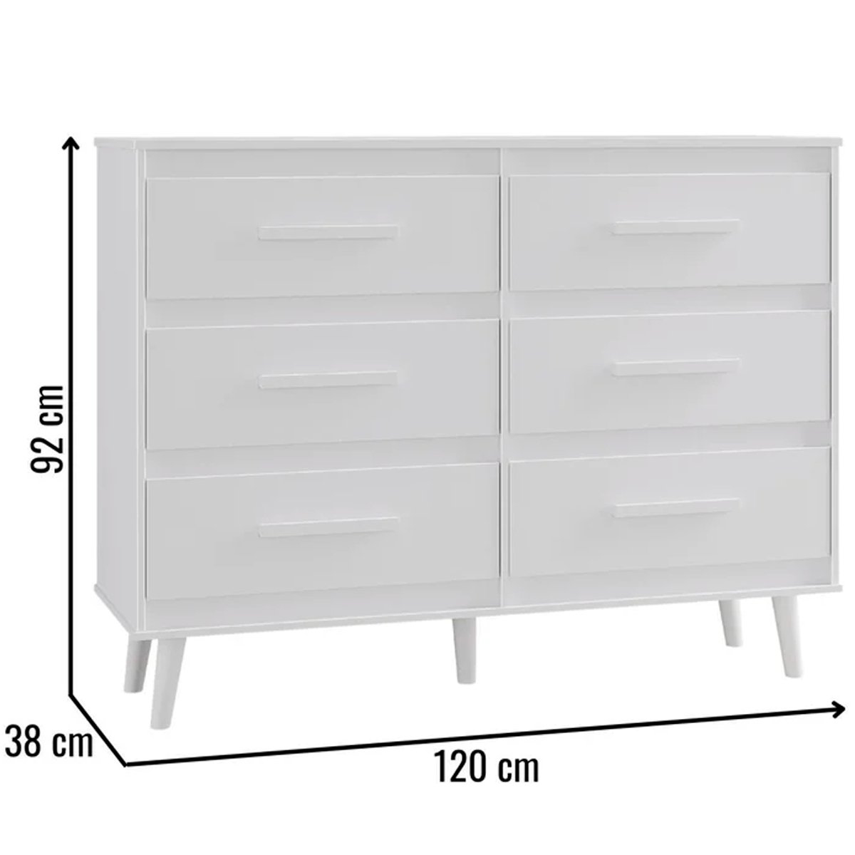 Cômoda Pé Palito para Quarto 6 Gavetas Lima Branco