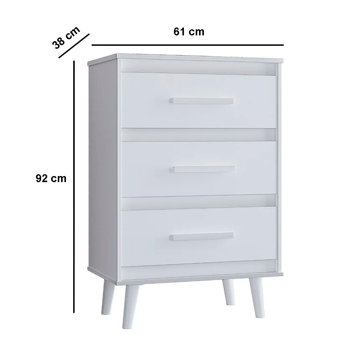 Cômoda para Quarto Pé Palito 3 Gavetas Lima Branco