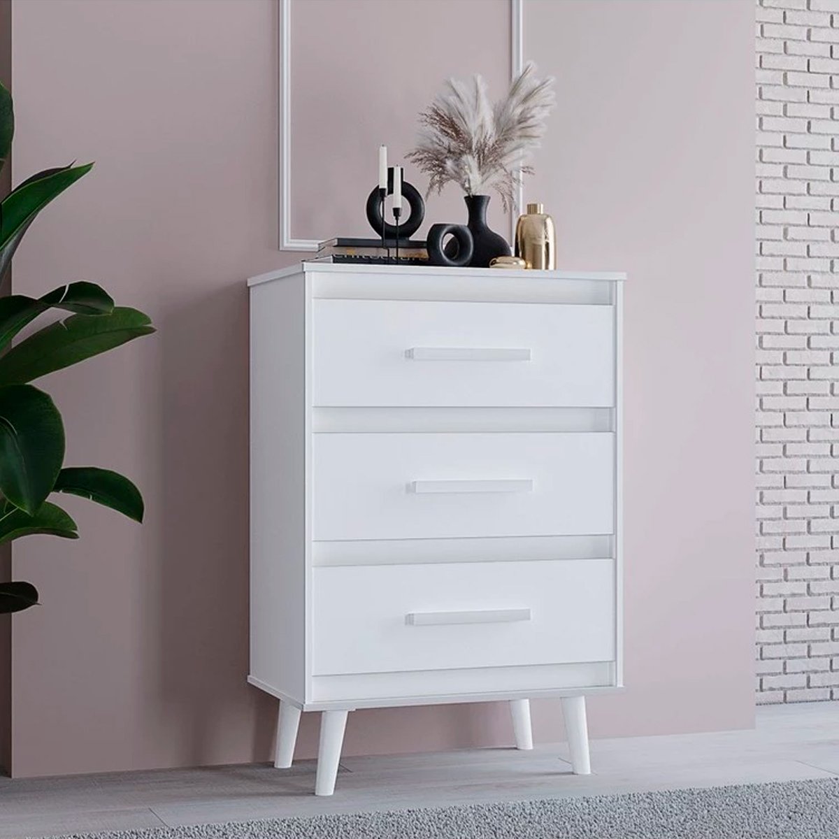 Cômoda para Quarto Pé Palito 3 Gavetas Lima Branco