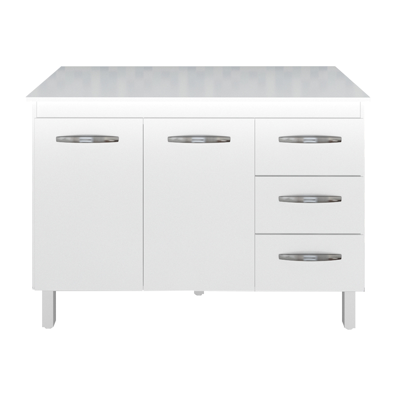Kit Balcão Cozinha Gabinete Bianca 118 cm Branco com Tampo Tampão 120 cm Bianca Branco 