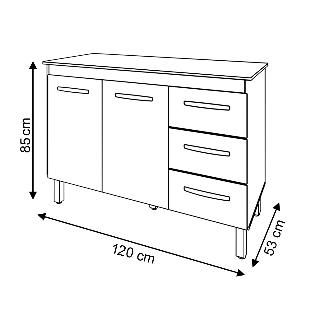 Kit Balcão Cozinha Gabinete Bianca 118 cm Branco com Tampo Tampão 120 cm Bianca Branco 