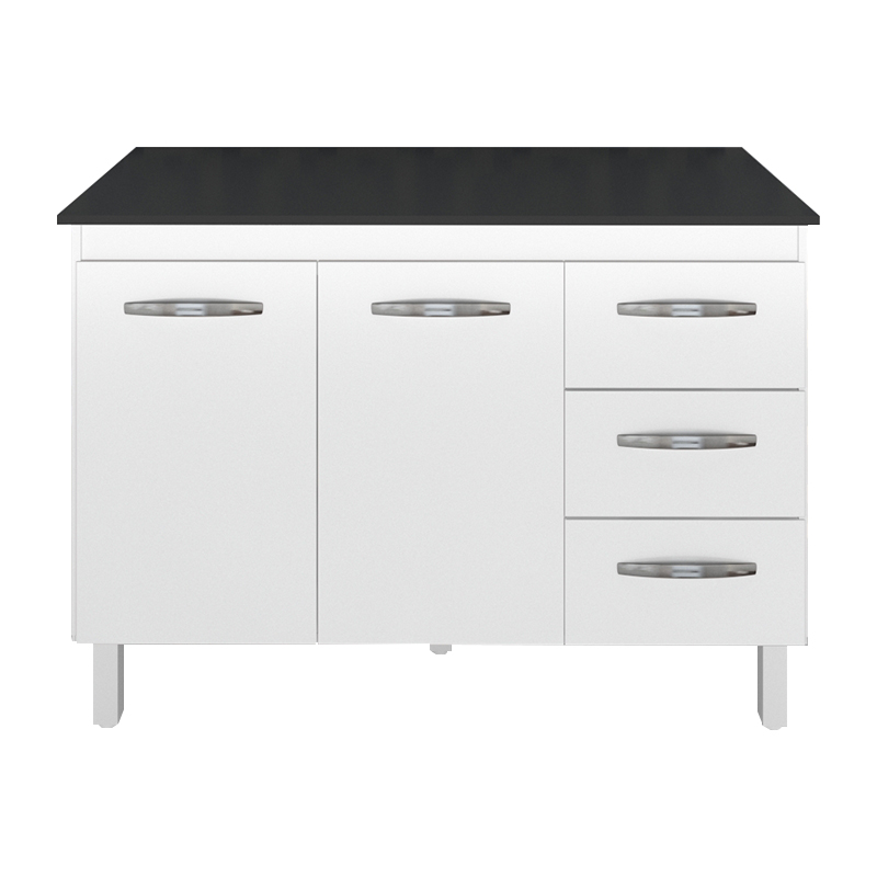 Kit Balcão Cozinha Gabinete Bianca 118 cm Branco com Tampo Tampão 120 cm Bianca Preto 