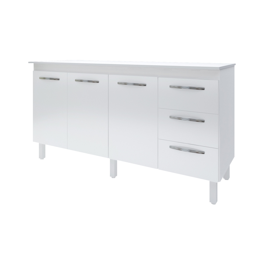 Kit Balcão Cozinha Gabinete Emily 157 cm Branco com Tampo Tampão 160 cm Emily Branco 